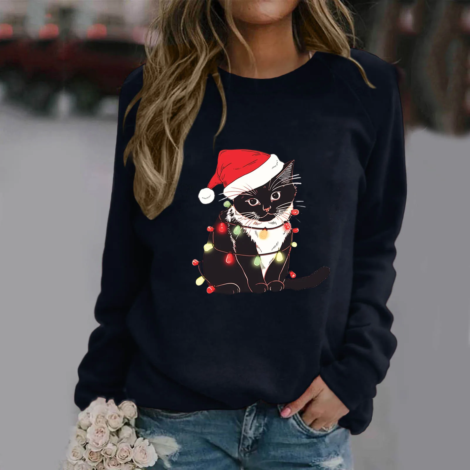 

Dressy Sweatshirts for Women Women's Christmas Casual Round Neck Raglan Long Sleeve Super Cute Small Light Lady Hoodies Pullover