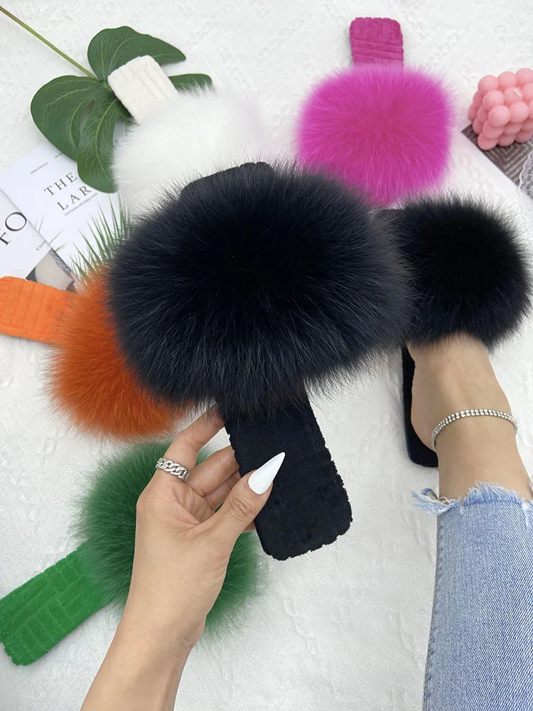 Fur Slippers Women House Flats Slides Summer 2023 Female Fashion Real Fur Flip Flops Luxury Fluffy Slippers Women Sandals Shoes