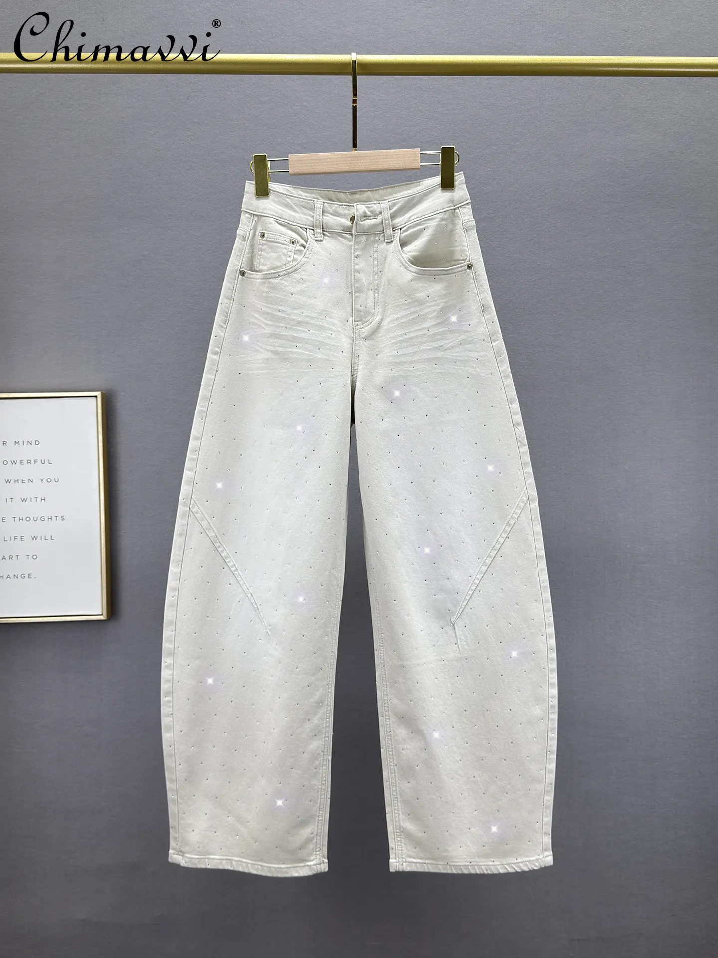 

Fashion Scimitar Jeans Women's Baggy Pants Spring Summer New Fashion Thin High Waist Loose Slim European Hot Diamond Pants