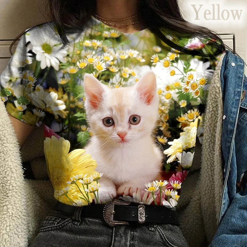 

New Women's 3D Cat T Shirt Cat 3D Animal Print Round Neck Tops