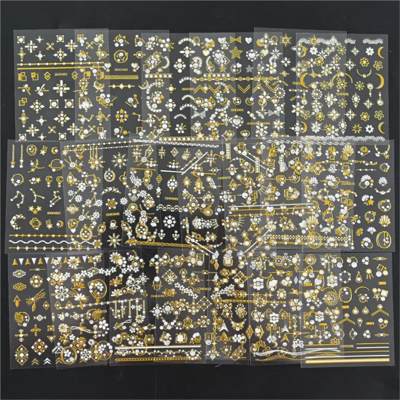 Autocollants pour ongles, 24/30 feuilles, diamant, perle, auto-adhésif, décalcomanie, abstrait, géométrique, curseur, Nail Art, #33