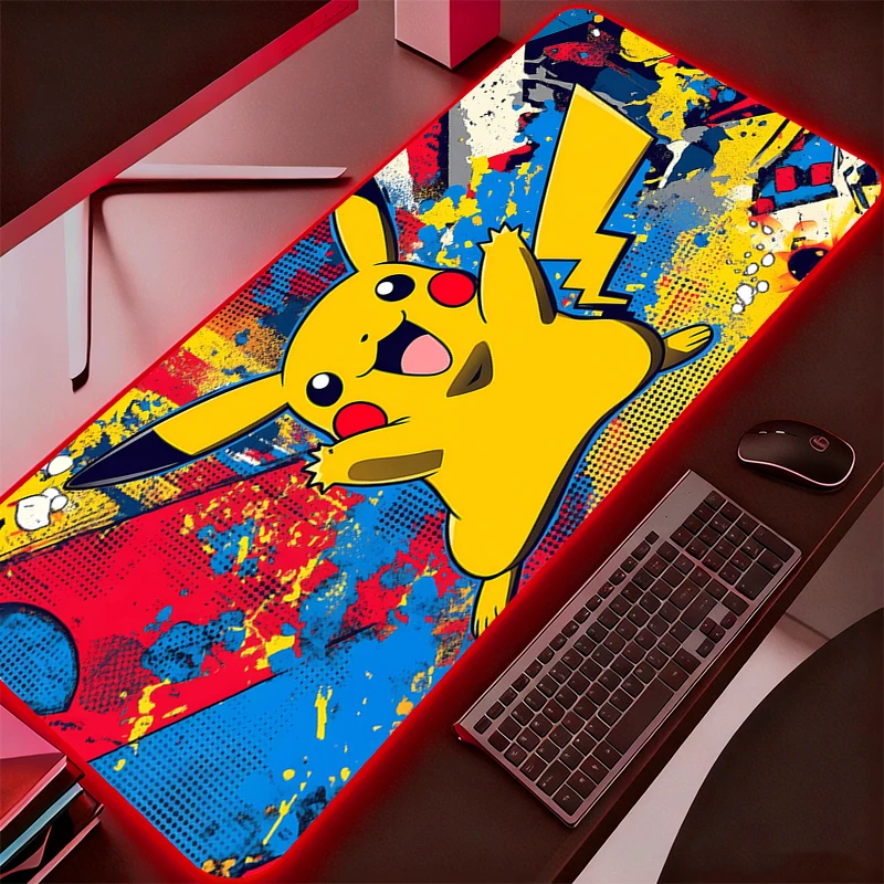 RGB Backlight Mouse Pad Gamer Pokemon Pikachu Large LED Computer Pc Mousepad Carpet Gaming Accessories Keyboard Desk Mat
