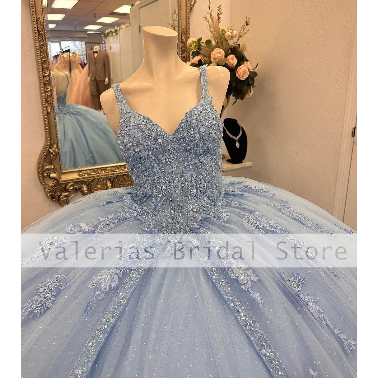 Angelsbridep-vestidos De quinceañera con cuentas De princesa, Vestido De baile con tirantes finos, azul cielo, 16 años