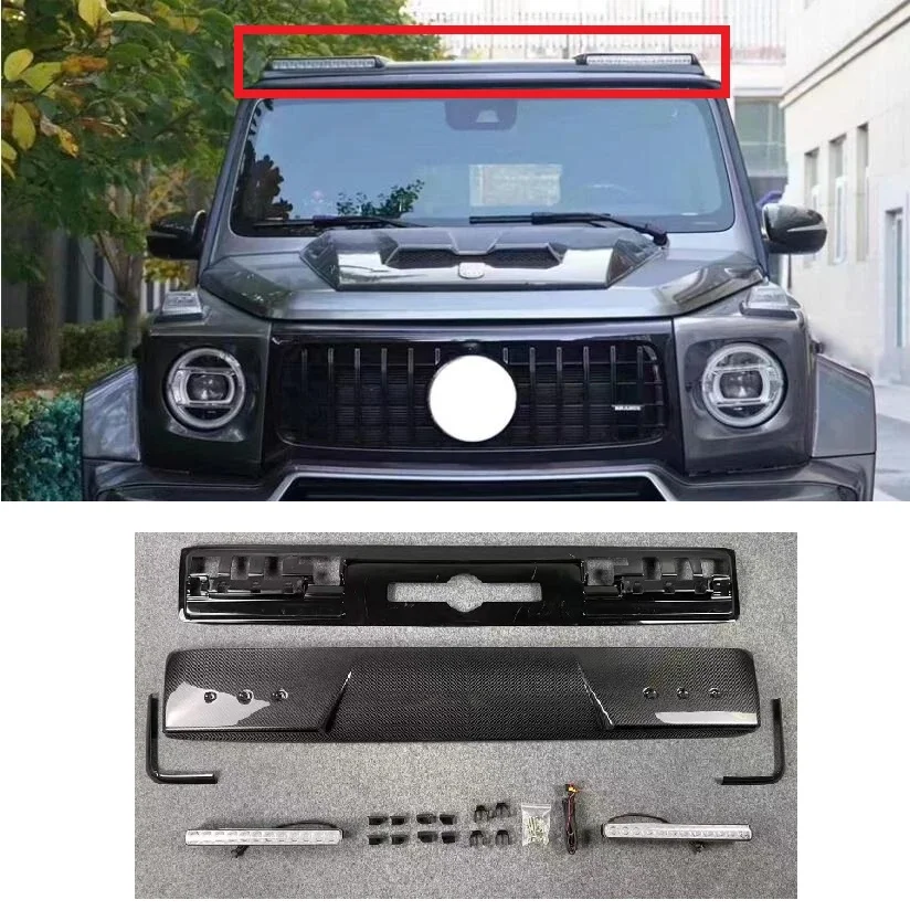 

Dry Carbon Fiber Front Roof Wing Lip Spoiler With LED Lamp For Mercedes-Benz W464 G-Class G500 G63 AMG 2019-2023