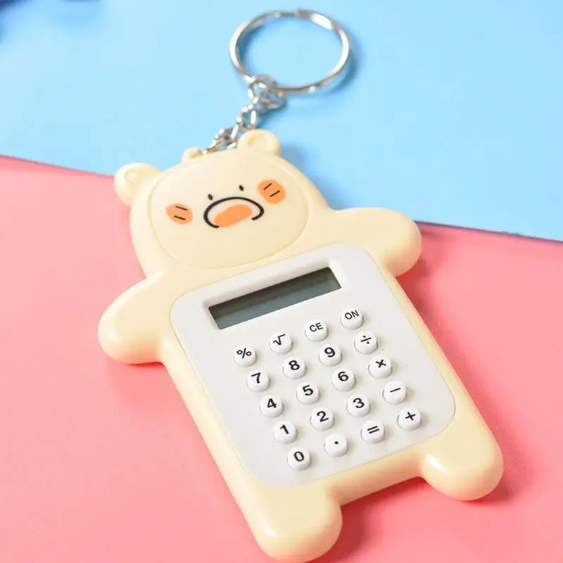 Calculator Keychain Mini Calculator Portable Cartoon Bear Ultra-thin Button Calculator Backpack Decorating Supplies for Child