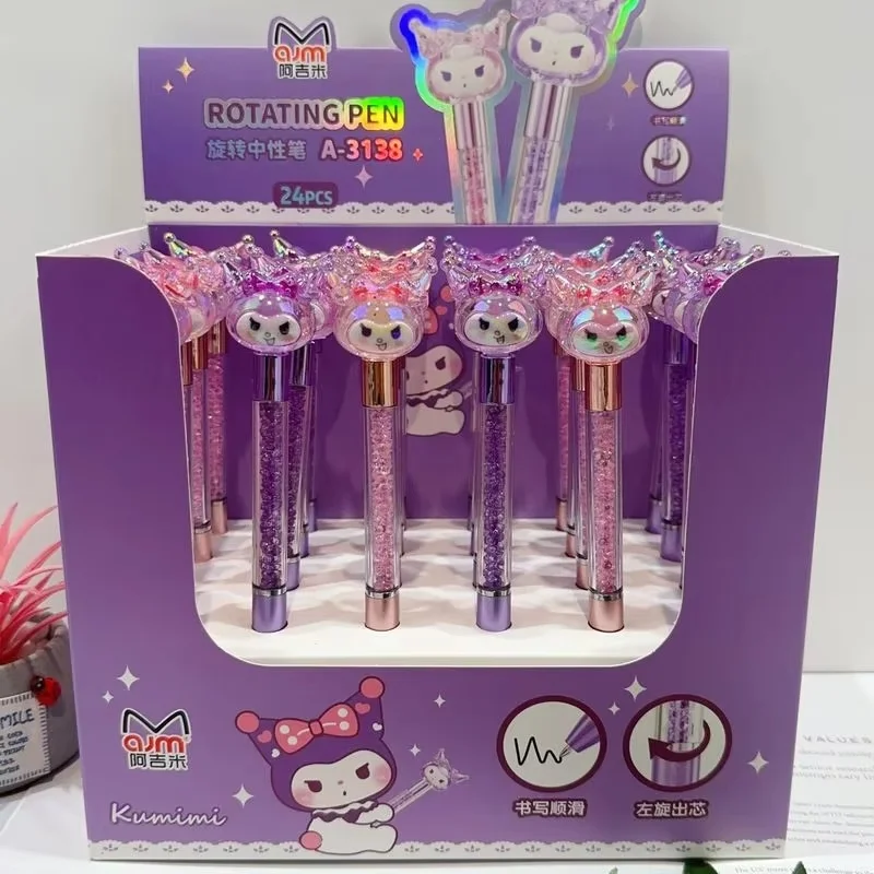 

24pcs Sanrio Cartoon Kurome Colorful Crystal Gel Pen Animation Shiny Diamond High Value Signature Pen Student Stationery Gift