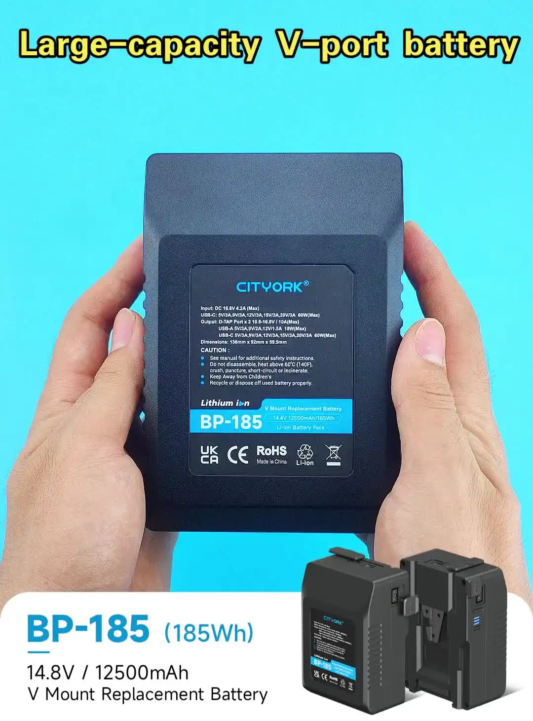 CITYORK V Mount V-Lock Lithium Battery BP95 BP185 BP222 for Type-C