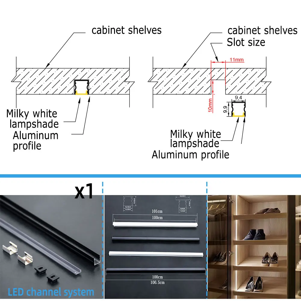 

10*10mm 1pcs 1m LED Aluminum Strip Light Embedded Installation Add Brilliance to Your Cabinets Wardrobes Wine Cabinets Bookcases