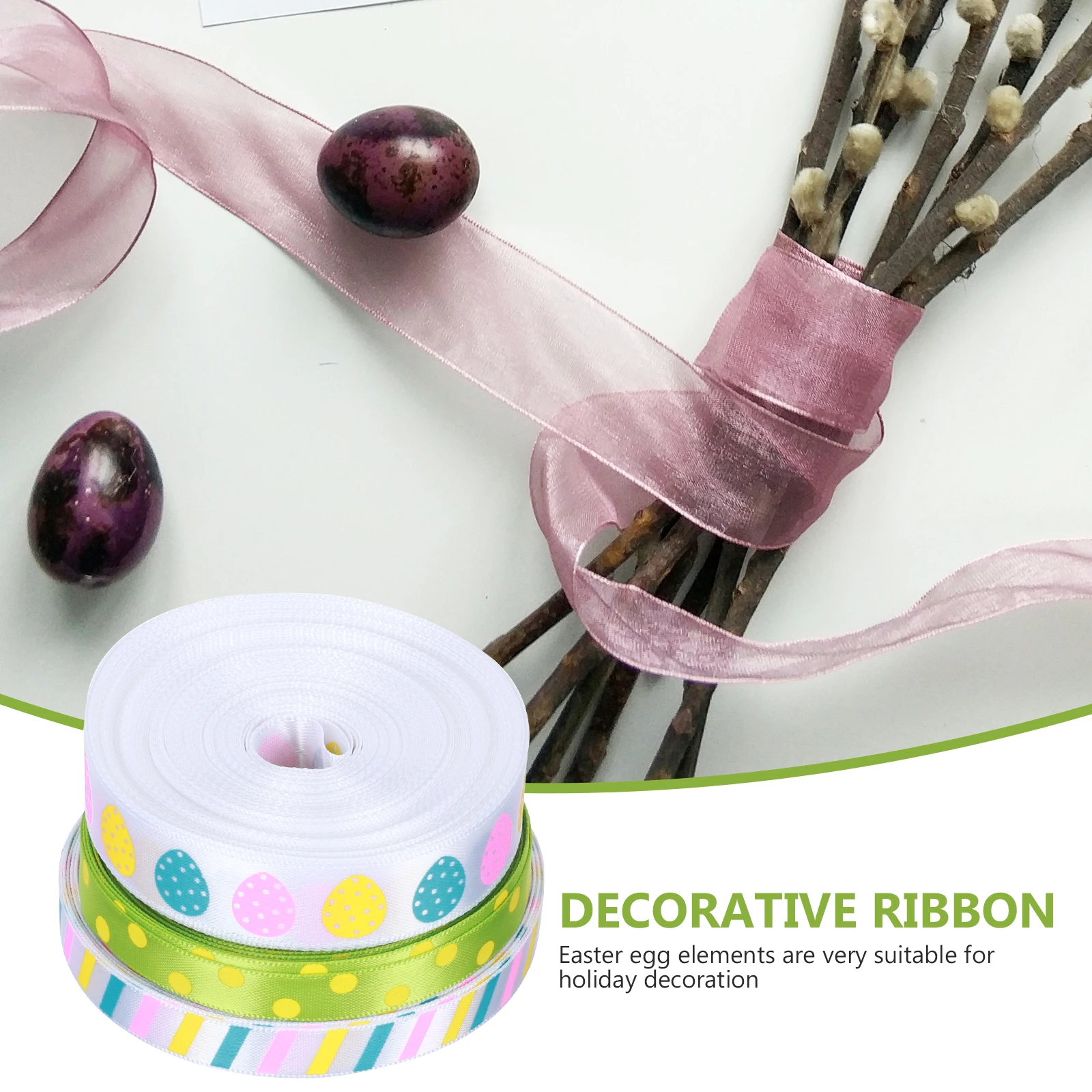 

Easter Ribbon 3 Rolls Gift Wrapping Delicate Spring Party Decor Premium Material DIY Bow C y Bag Box Packaging Festive