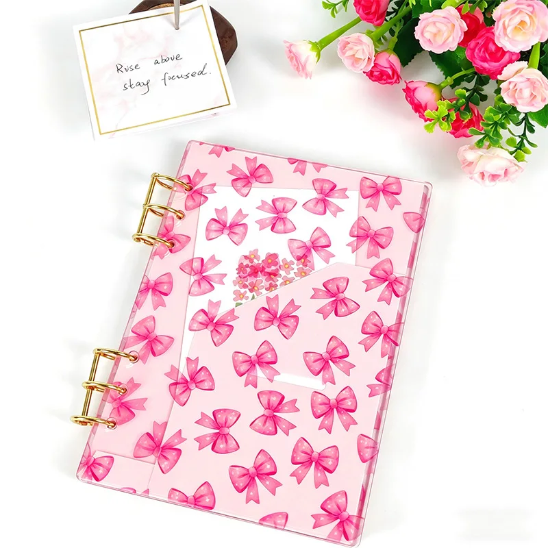 A5/A6 Pink Butterfly Pattern Acrylic Binder 6-Hole Printed Cover Detachable Planner Stationery