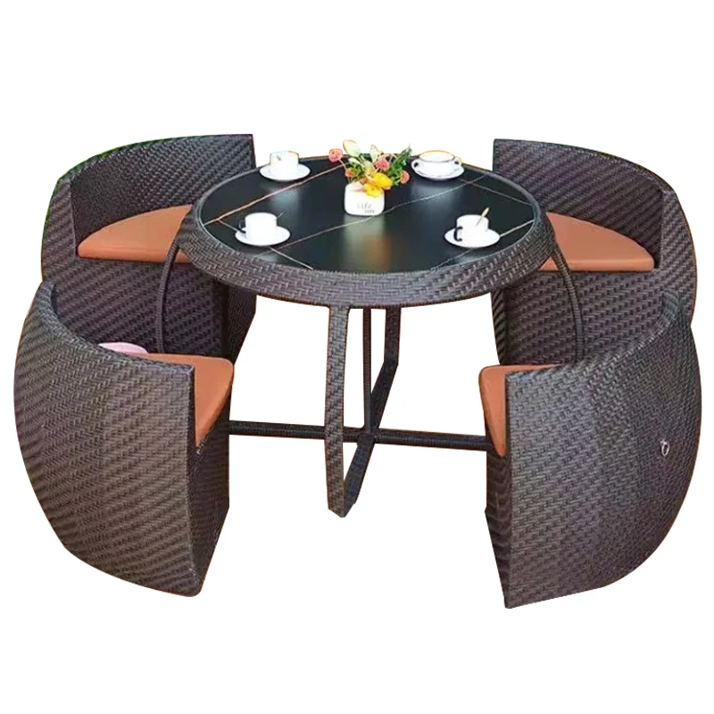 

Outdoor rattan chair five-piece sun protection and rain protection open-air rattan circular homestay creative storage table and