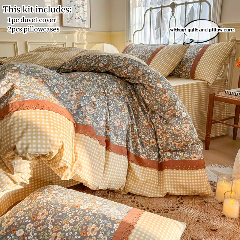 

3pcs Floral Duvet Cover Set Pillowcases No Filling Korean lace bedding set Twin Single Queen Size Girls Bedding Linen