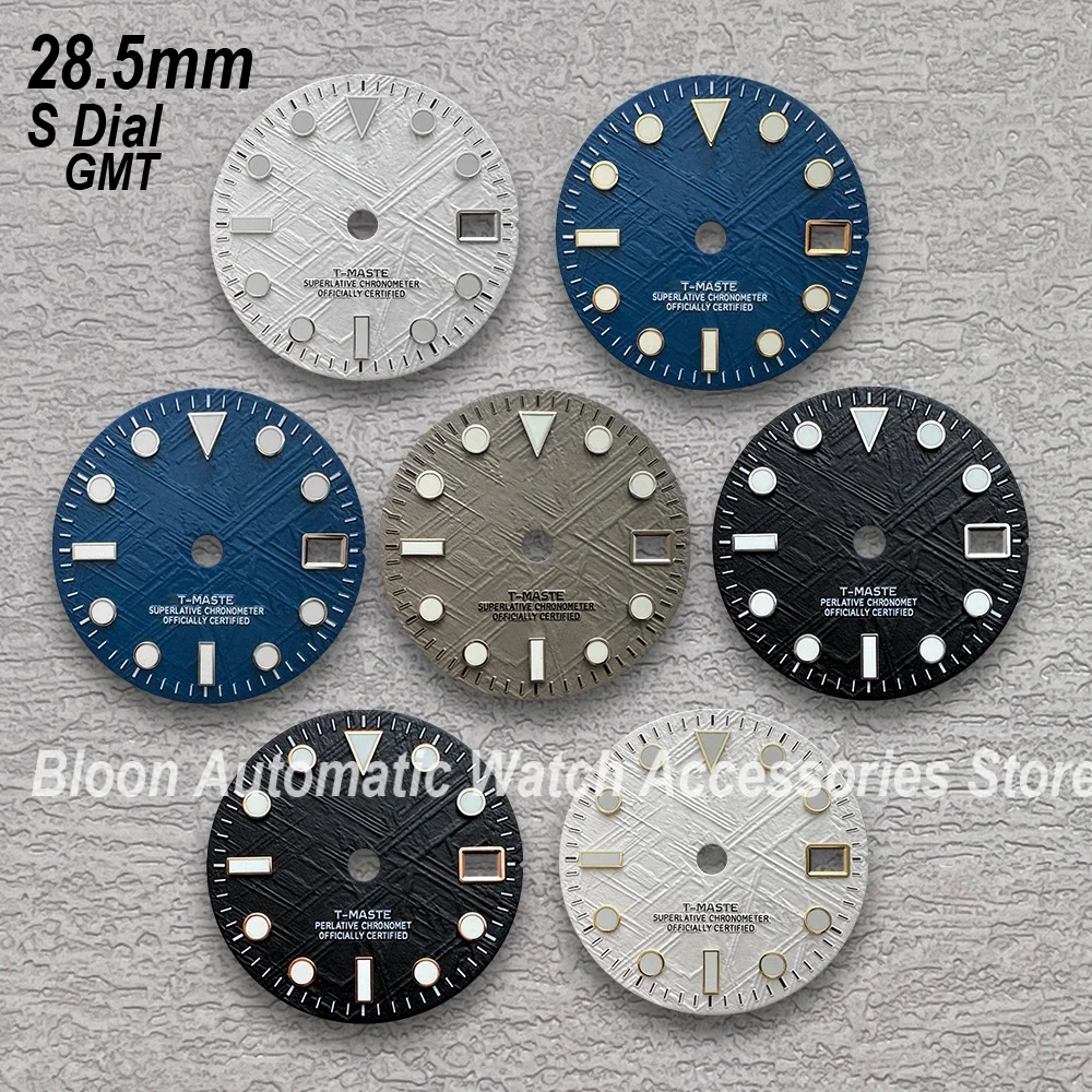 

28.5mm S Logo GMT Meteorite Dial Fit NH34 Japan Movement Green Luminous 3 O'clock Crown Watch Modification Accessories