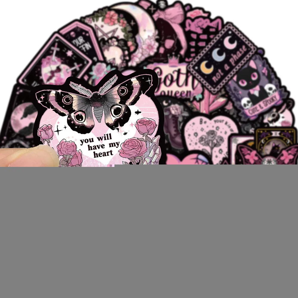 50PCS Pink and Black Gothic Waterproof Graffiti Stickers for Helmet Bicycle Hand Account Pencil Case Decals - view 4