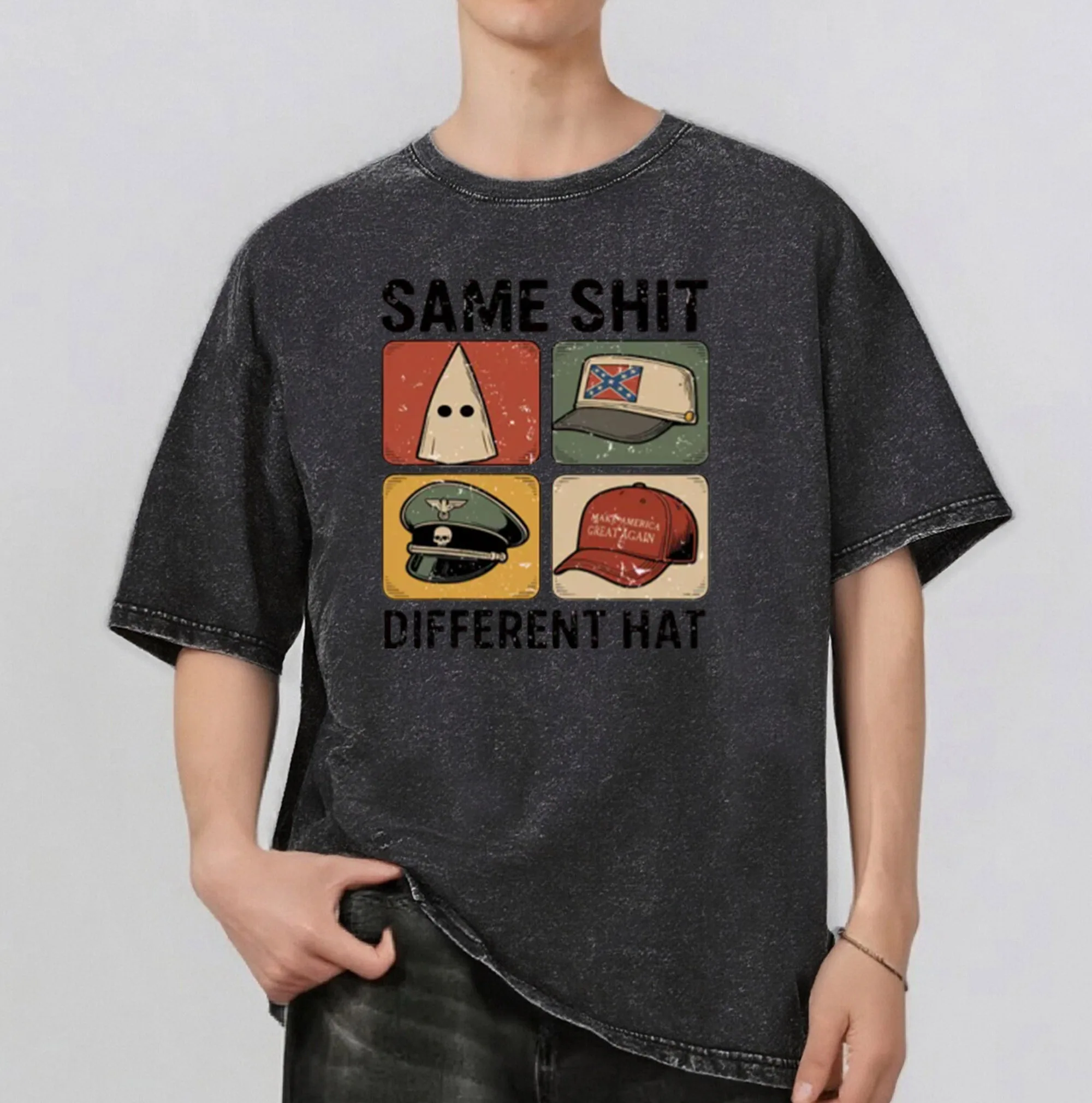 قبعة نمط Rint الرجال الصيف ريترو ستايل غسلها المياه تي شيرت عادية قصيرة الأكمام الأساسية الرجال أعلى 230 جرام