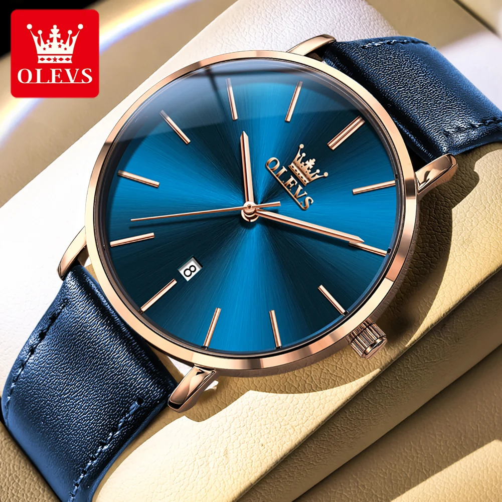

OLEVS Simple Men Quartz Watch Fashion Ultra-thin Design Leather Strap Calendar Mens Watches Top Brand Luxury Relogio Masculino