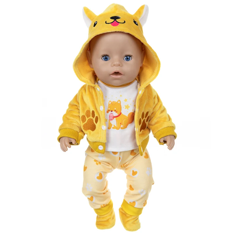 Doll Clothes for 16-18Inch 40-45cm Baby Doll Cute Puppy Jacket Hoodie Pants Reborn Doll Clothes Accessory Baby Girl Gift