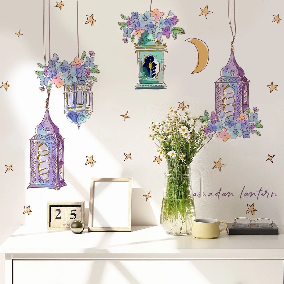 

Ramadan Moon Star Wall Stickers Lantern Ornament DIY Decal Mural Eid Mubarak Decoration for Home 2024 Muslim Ramadan Kareem Gift