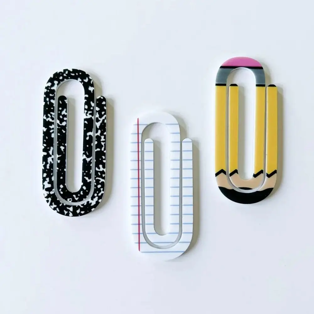 3Pcs/set Creative Paperclip Bookmark Acrylic Classroom Theme Notebooks Paper Clips Page Clip DIY Document Bookmark