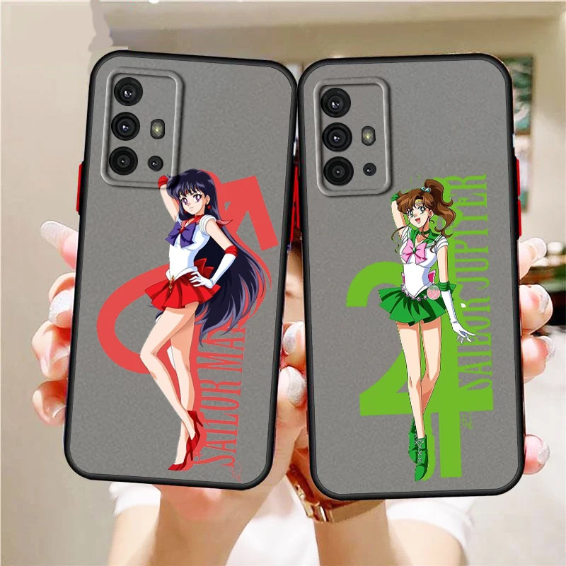 S-Sailor M-Moon Character Frosted Translucent For Samsung Galaxy S24 S23 S22 S21 S20 FE S10 S9 S8 Plus Ultra Pro 5G Back