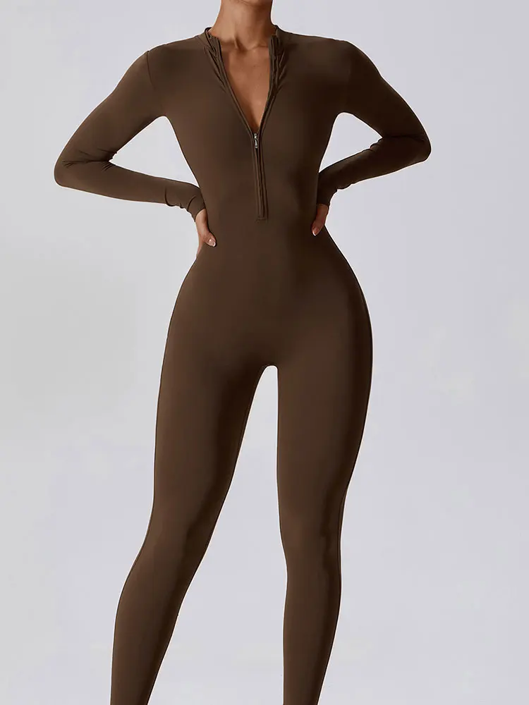 Yoga overall Lange mouwen Dames Sportkleding Gym Rits Jumpsuits Workout Hoge intensiteit Fitness Eendelig nauwsluitend kledingstuk - afbeelding 2