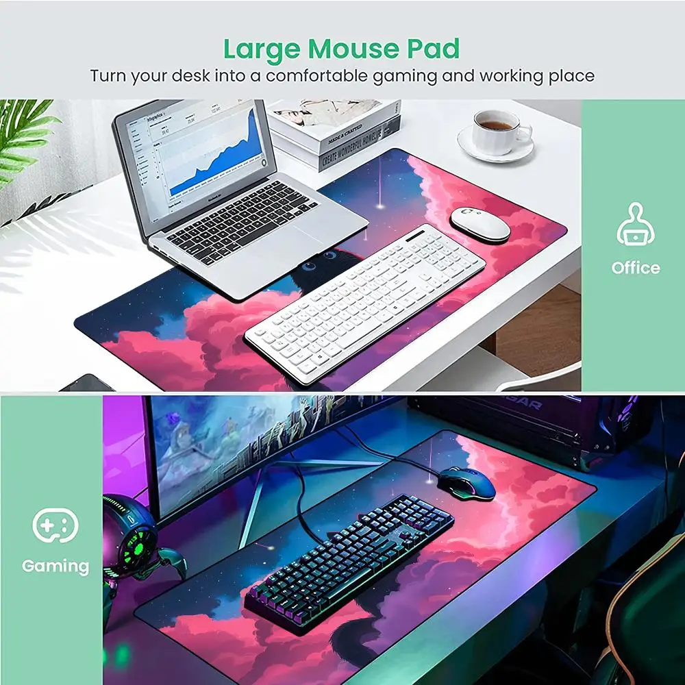 Alas Mouse Desain Ilustrasi Kucing Romantis dengan Tepi Jahitan, Alas Meja dengan Dasar Karet Anti-Selip, Aksesoris PC, Alas Gaming, Mousepad