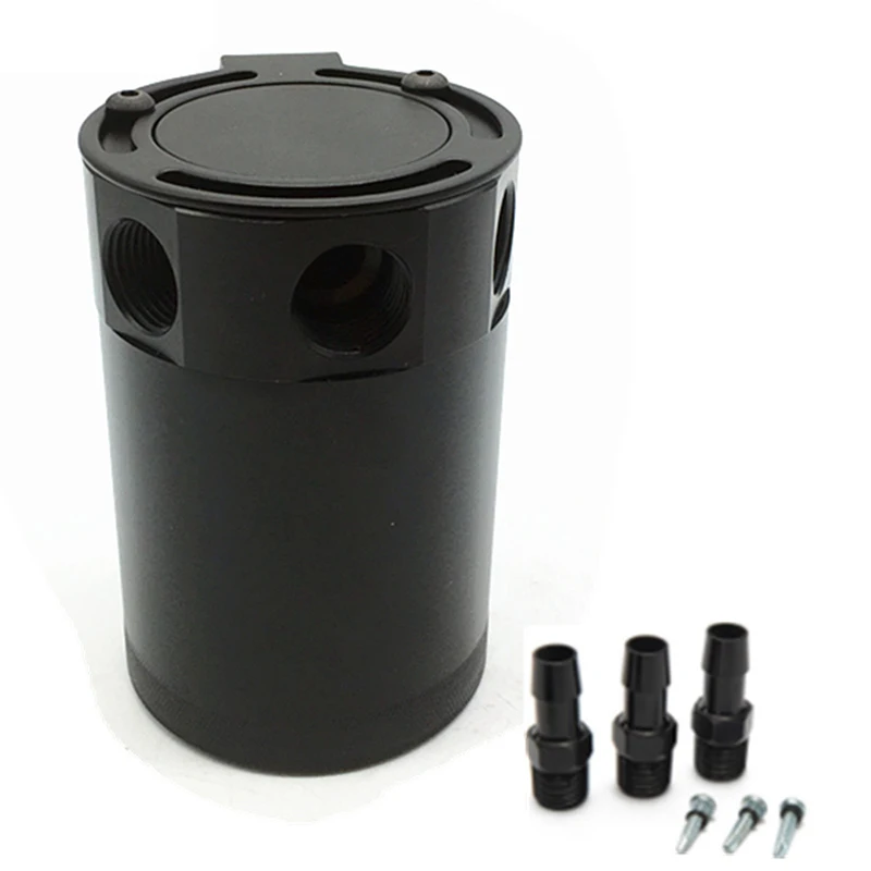 3 Port Oil Catch Can Tank Reservoir Air-Oil Separator Baffled Aluminum Red - Image 3