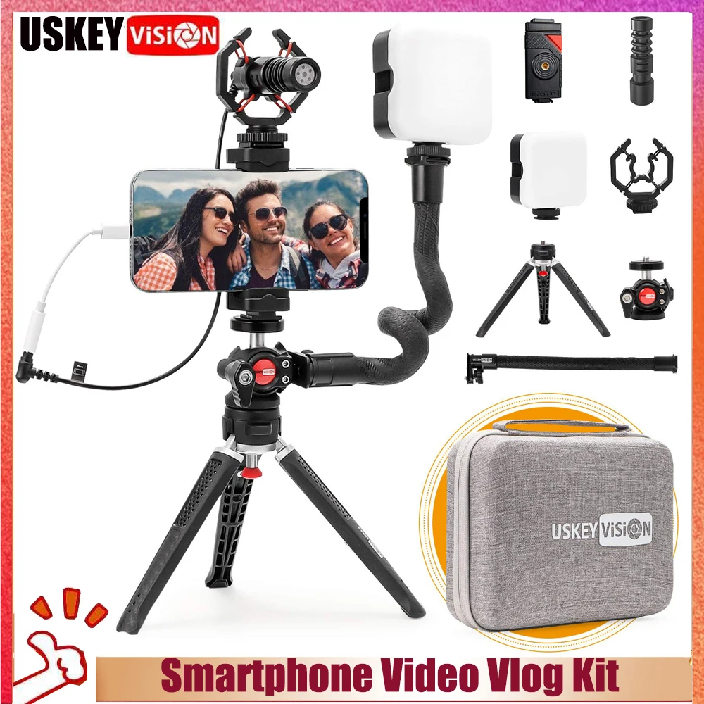 

USKEYVISION Professional Vlogging Video Shooting with Microphone Light for YouTube/Tiktok for iPhone 13/Mini/pro/max & Smartphon