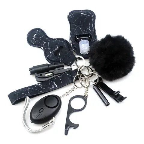 10-12PCS Girl Safety Keychain Supply Self Defense Keychain For Women Bottle Opener Pom Pom Fur Ball Wristlet Card Grabber
