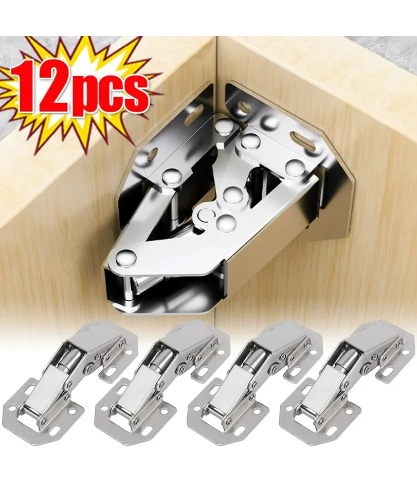12-2 шт. петли для шкафа из нержавеющей стали, 90 градусов, без сверления отверстий, буферные петли для дверей шкафа, комплекты фурнитуры для мебельного шкафа