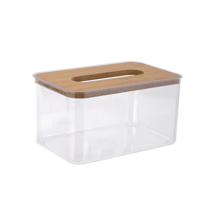 Plastic Tissue Box Wooden Lid Round/Square Napkin Holder Container Wet Tissue Paper Dispenser Case Modern Home Car Organizer