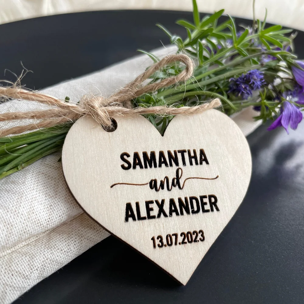 Custom engraved wood hearts Personalized Wooden Hearts Custom Wedding table names Laser Cut Place Cards