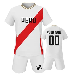 Custom Soccer Jersey Kit for Kids Peru Personalized Name and Number Football Shirt Youth Team Uniform Athletic Sportswear 3-14Y
