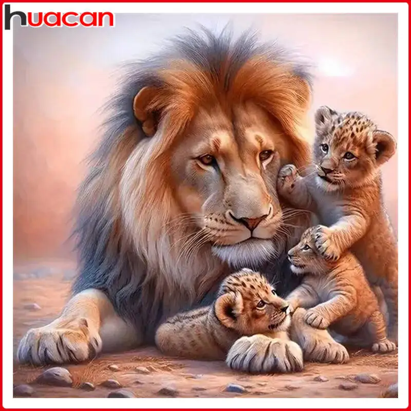 

Huacan 5D DIY Lion Mother Child Diamond Painting New Arrivals 2025 Animal Diamond Embroidery Full Mosaic Wall Decor