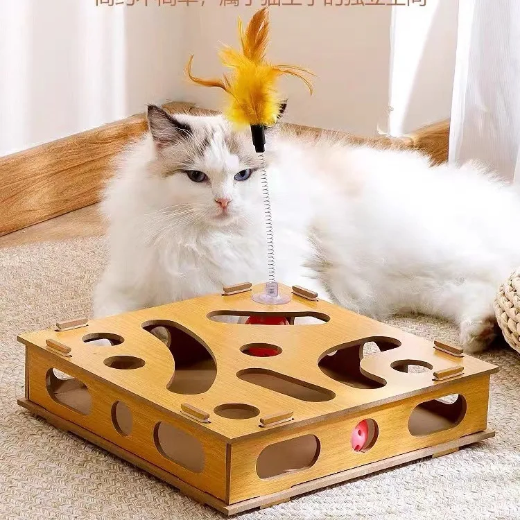 Jouet labyrinthe pour chat multi-trous avec jouet de piste pour chat unique Le jouet de piste pour chat est livré avec un bâton teaser pour chat 3 boules et un bâton teaser pour chat