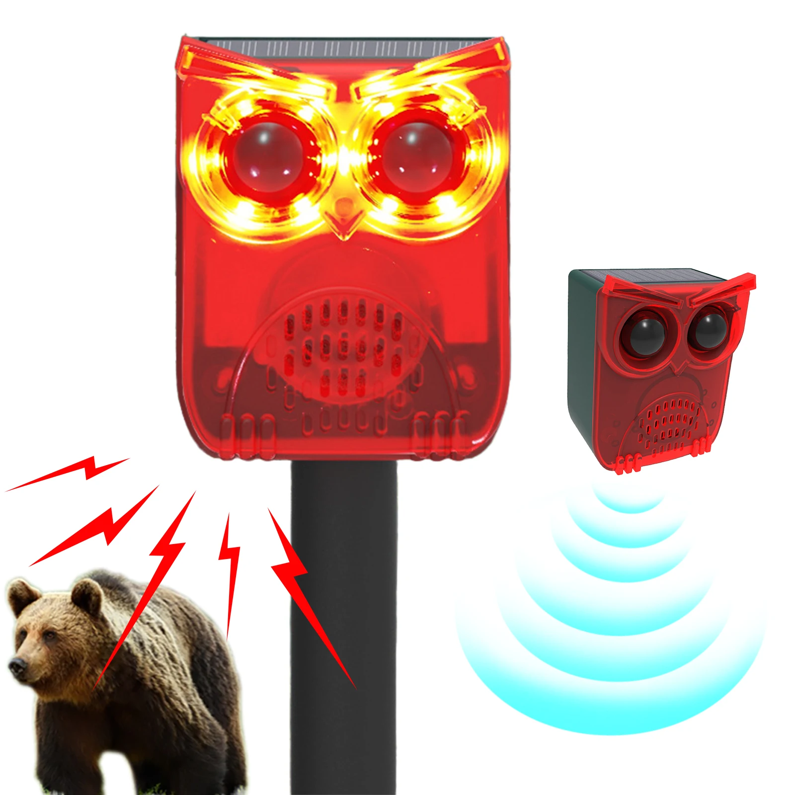 

Solar Outdoor Motion Sensor Alarm Waterproof Animal Repeller Dog Barking&Gunshot Sound Loud Noise Maker for Yard Farm Garden