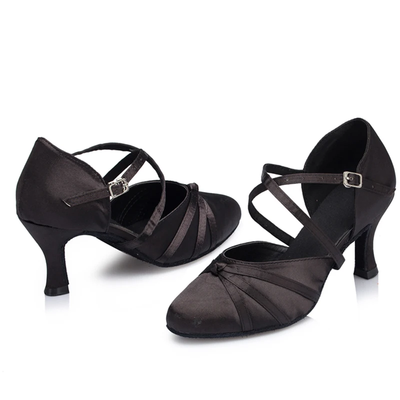 Zapatos de baile latino para mujer, zapatos de baile de salón, Tango, suela suave, fiesta, Salsa, tacón alto, satén, 7,5 cm