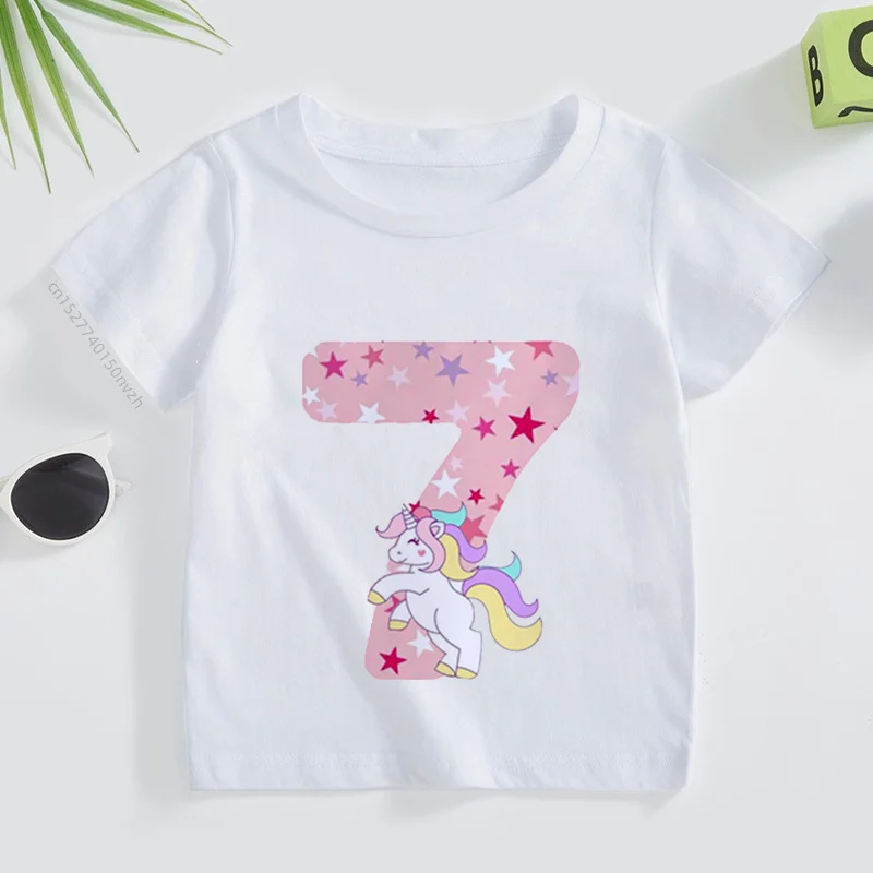 1-12Y Unicorn Number Birthday Shirt Birthday Princess T-Shirt Girls Party T Shirt Unicorn Theme Clothes Kids Gifts Fashion Tops