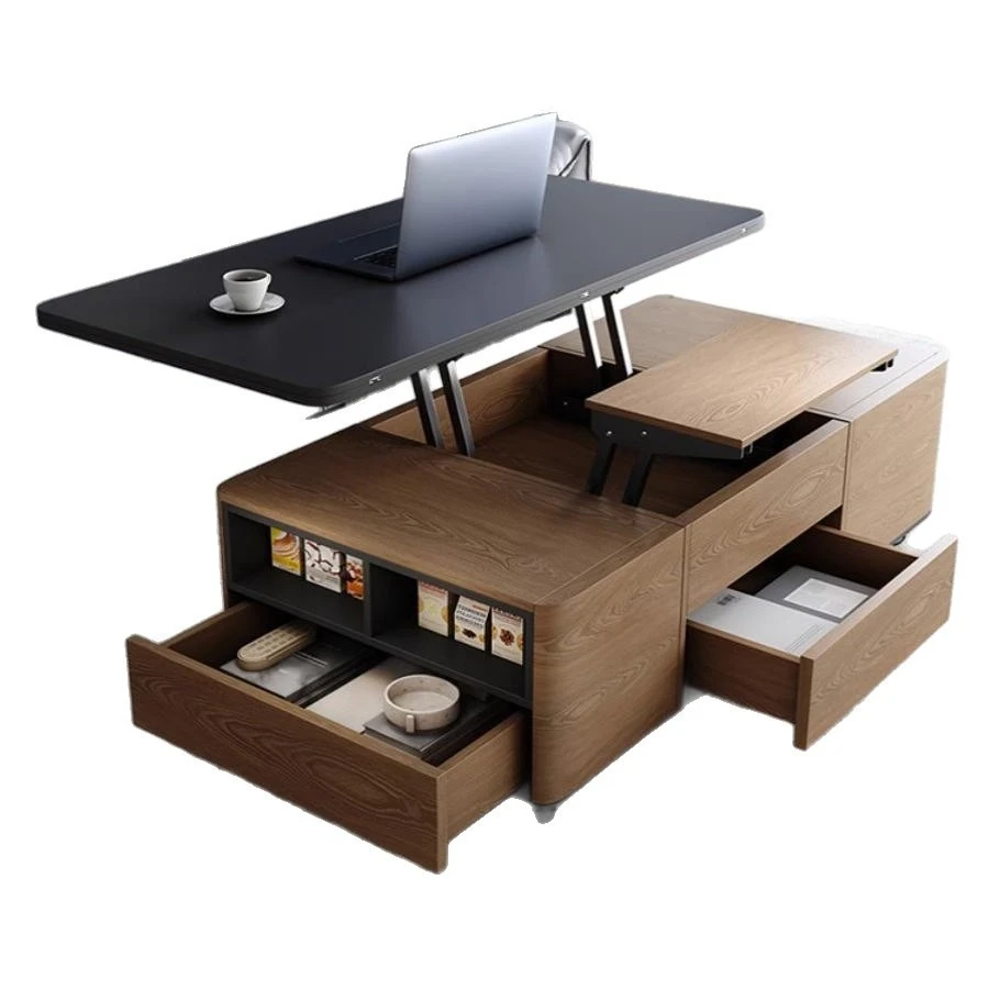 Nordic multi-functional lifting coffee table changing dining table dual-purpose integrated folding telescopic small apartment di