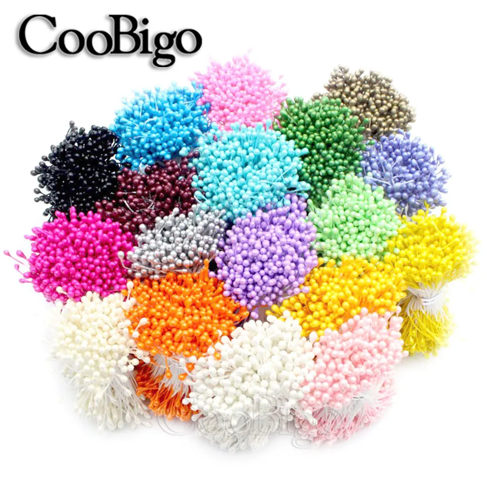 288pcs Artificial Flowers Pistil Stamen Flower Core Pearl Colorful Mini Double Heads Dried Flower Wedding Home DIY Craft Decor