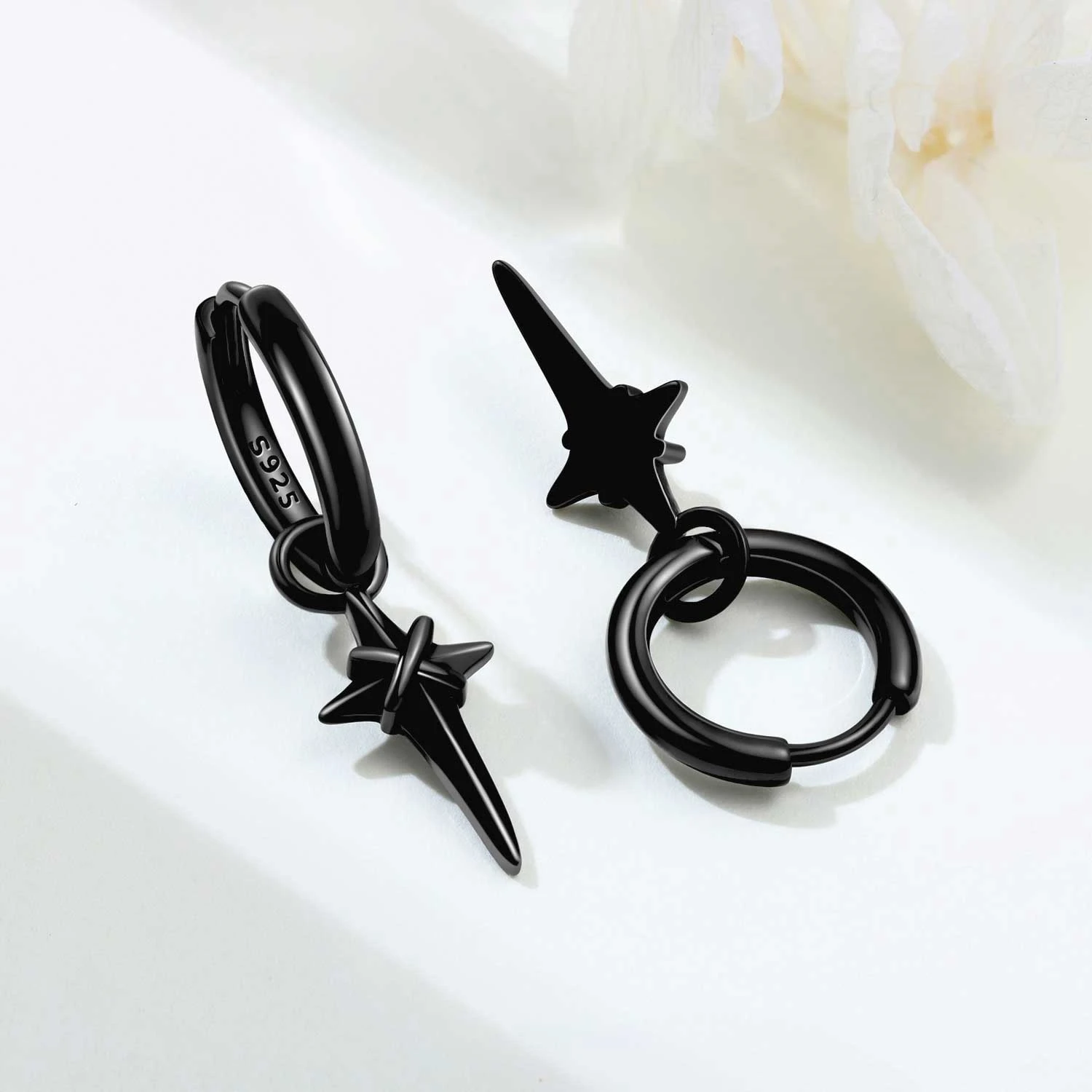 PANPOKI S925 Sterling Silver Y2K Style Dark Cross Star Earrings Hoop Earrings For Women Jewelry Original Party Trendy Gifts