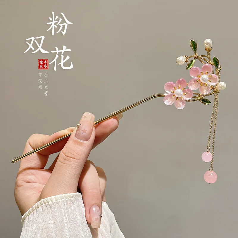 

Chinese Pearl Flower Hair Stick Tassel Alloy Hairpin Chopstick Classic Cheongsam Hair Bun Jewelry For Women Retro Hanfu Headwear