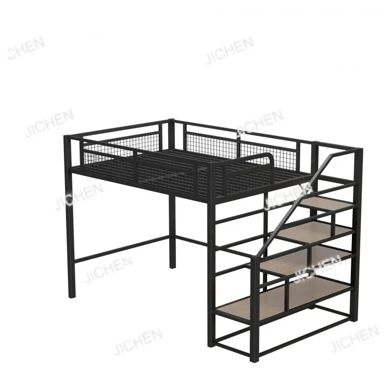 XQHS JC شقة صغيرة جديدة سرير من الحديد المطاوع توفير المساحة سرير بطابقين متعدد الوظائف مع سرير درج