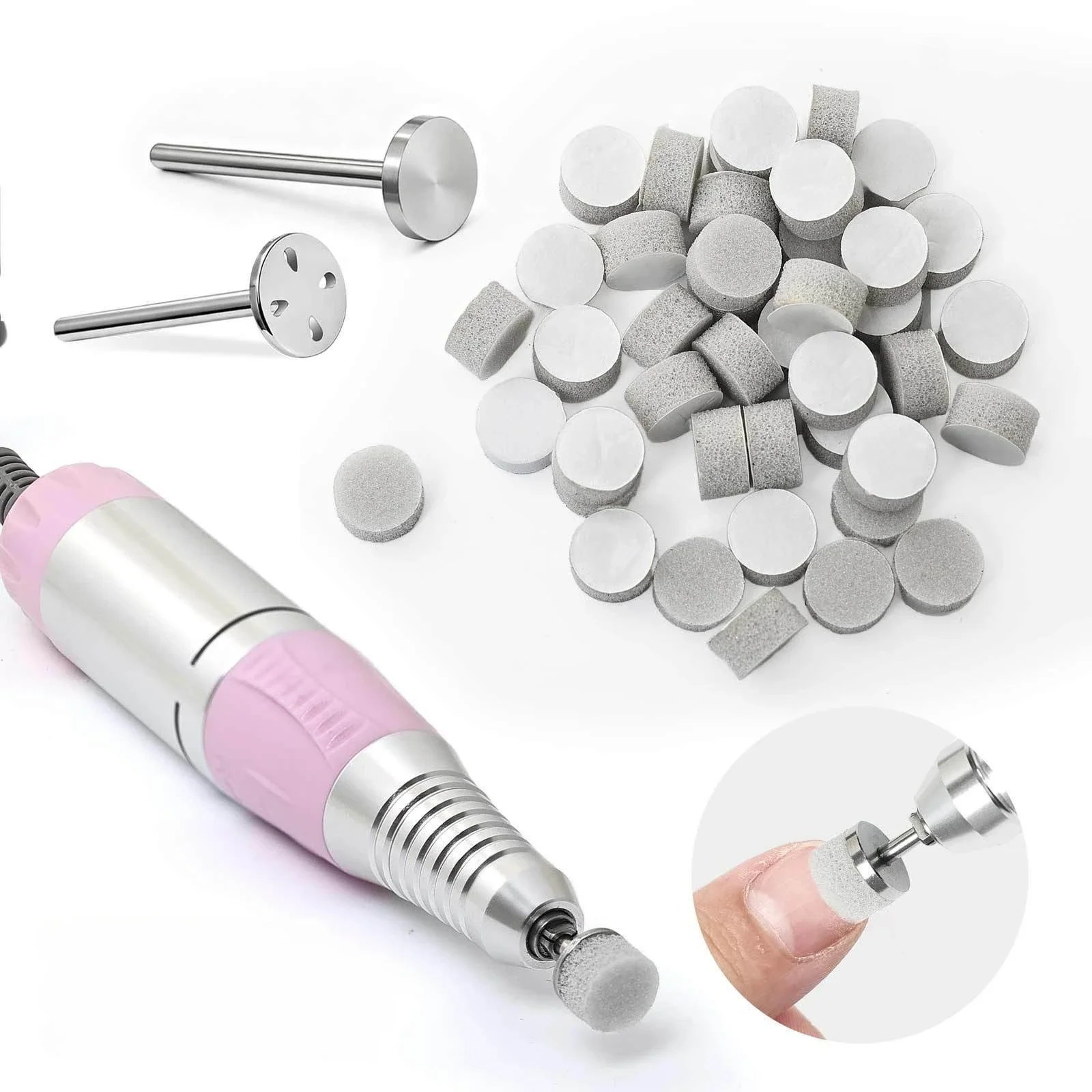 1 Set Stainless Steel Manicure Polishing Bearings&10mm Round Sponge Buffing Pad Nail Drill  Accessories Sandpaper Grinding Tools