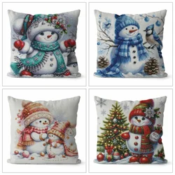 Snowman 11CT Cross Pillow Kit Bell Cartoon Full Embroidery Winter Printed Canvas Eco-Cotton Thread Handicraft Home Decor