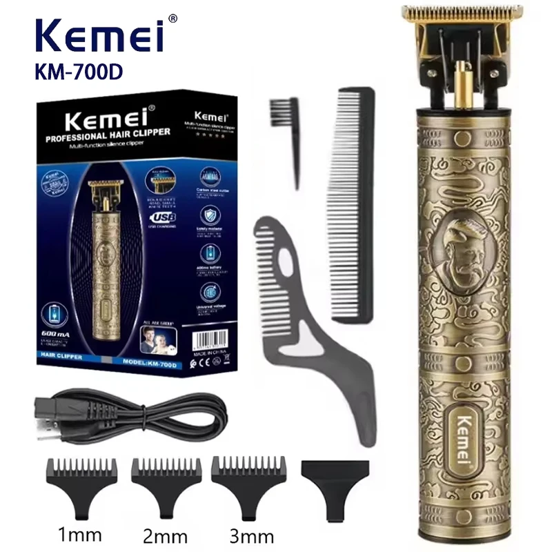 Kemei KM-700D Professional Hair Clipper Barber Hair Trimmer for Men Retro Buddha Cordless Edge Electric Hair Cutting Machine