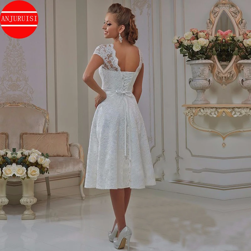 Vestidos De Novia cortos De encaje Vintage para mujer, Vestido De Novia hasta la rodilla, Vestido De fiesta, Boda Suknia, Vestido De Novia Simple Elbise, 2022