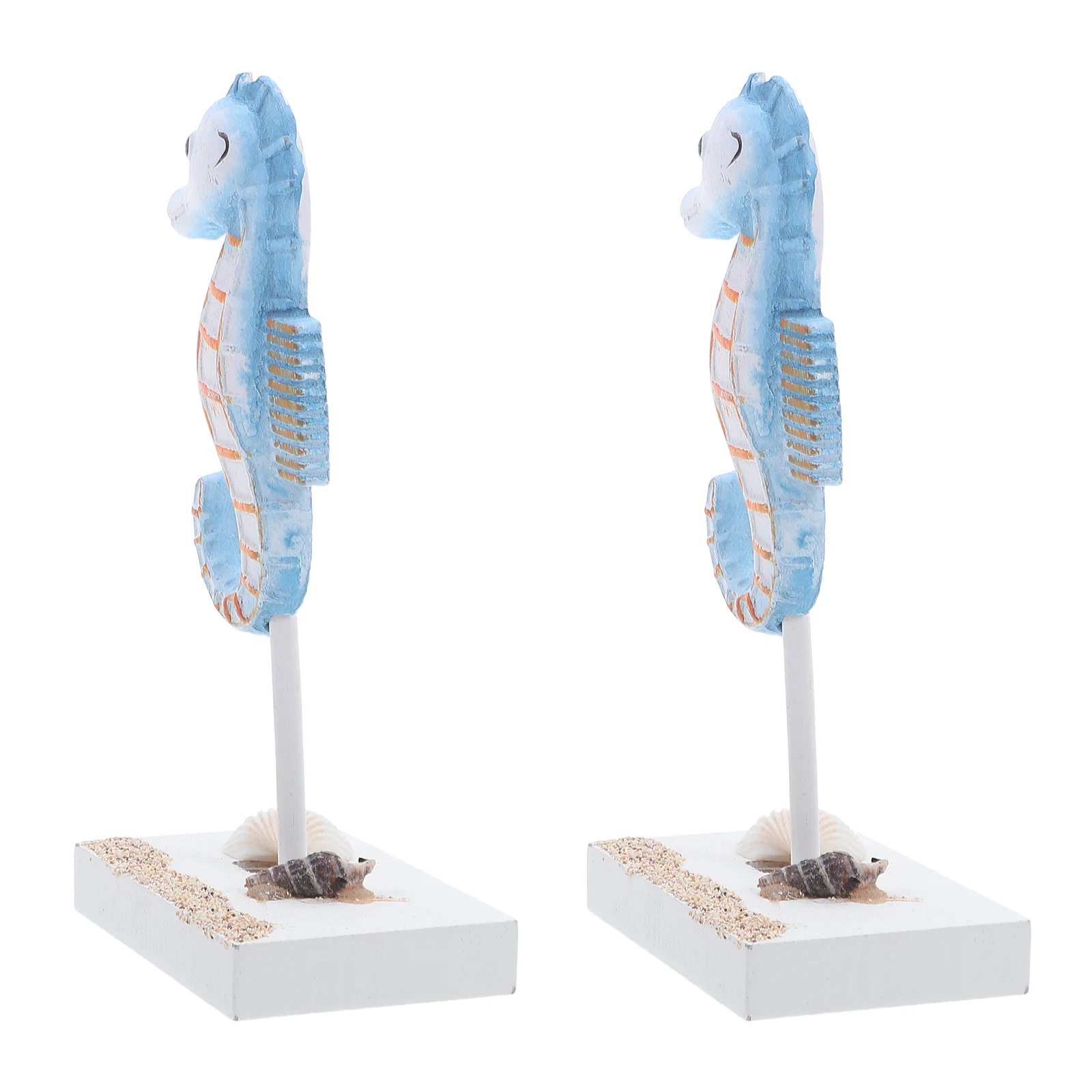 

2Pcs Wood Seahorse Decor Mediterranean Style Coastal Nautical Desk Ornaments Sea Animal Sculptures Beach Decorations