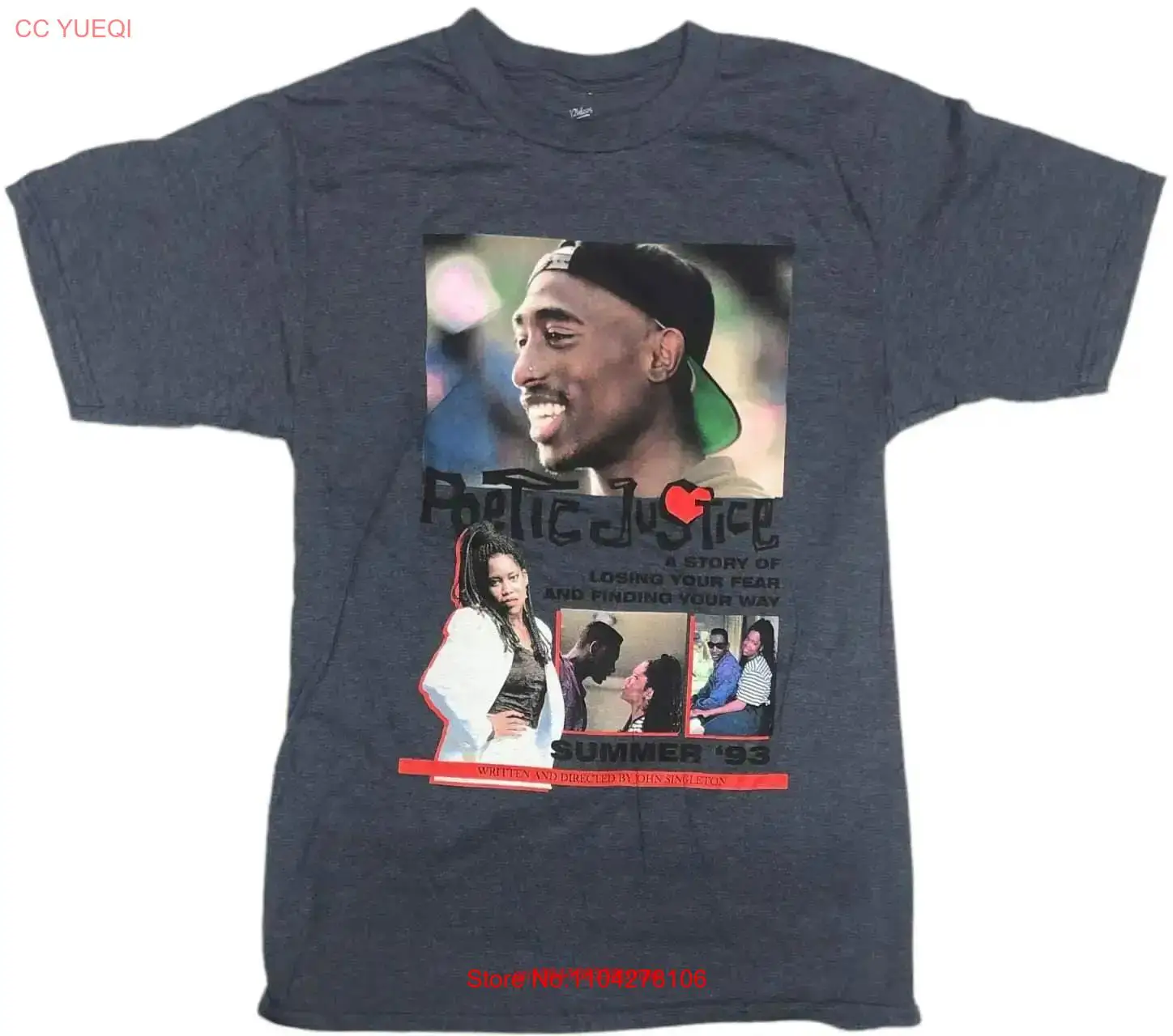 Tupac Poetic Justice Men's Summer 1993 Classic  T Shirt Gray Blue long or short sleeves