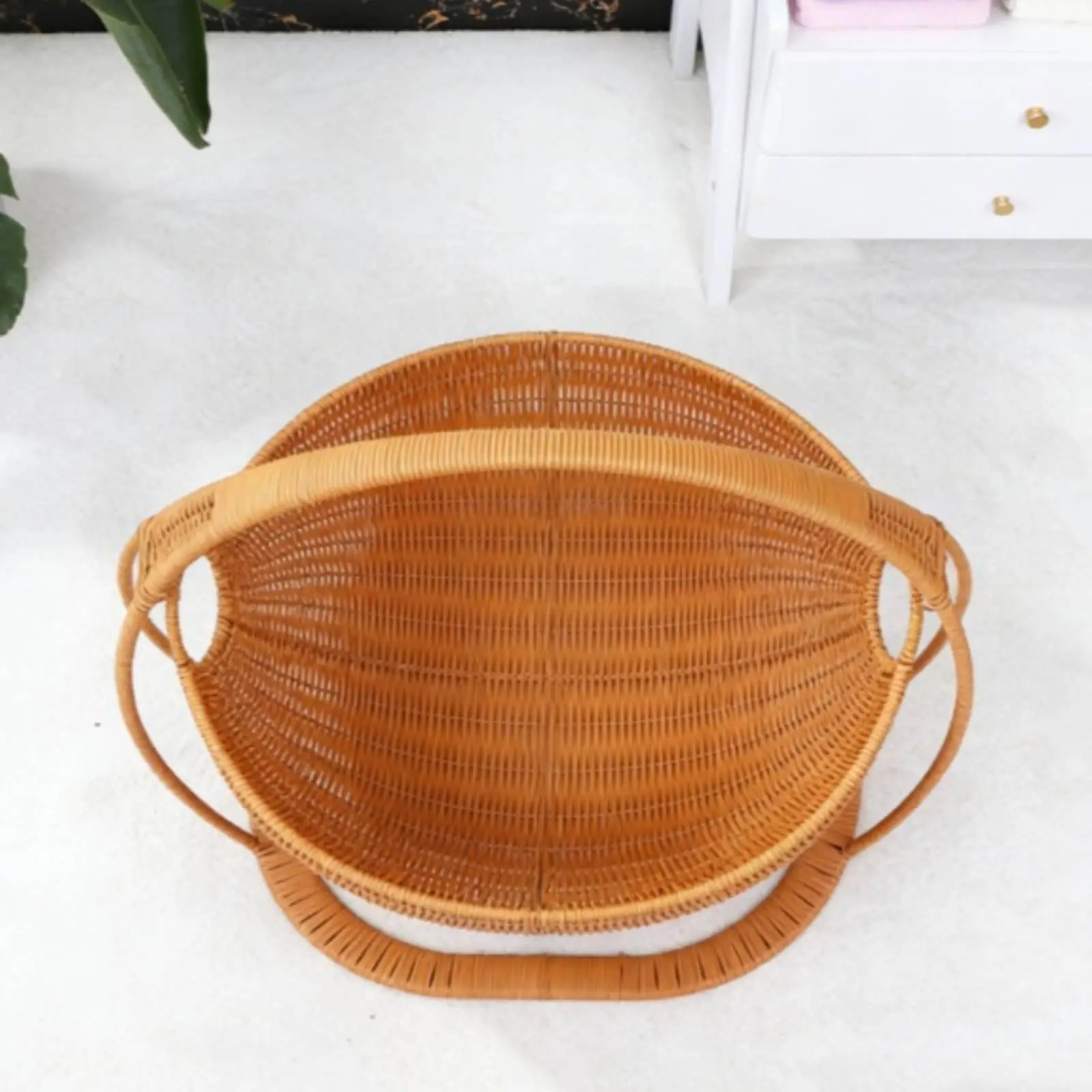 Hanging Bed Basket Plush Cat Bed Stylish Rattan Cat Basket Removable Design Cat Furniture for Living Room Relaxing Pet Haven